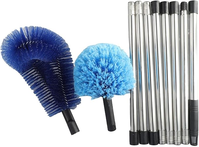 Stainless Steel Telescopic Ceiling Broom with Long Handle for High Corner Cleaning Adjustable Extension Pole for Walls Floors Patios Lightweight Brush Head Blue(B)