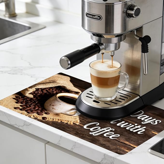 Nuxovilar Coffee Bar Mat Rustic Quote Pattern Dish Drying Pad Natural Rubber Canvas 16.92 x 31.1 inchs Coffee Accessories Counter Surface Kitchen Beverage Area