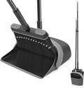 JEHONN Broom and Dust Pan 54.3 inches Long Handle Swivel Brush Upright Foldable Dustpan with Comb Teeth for Home Kitchen Lobby Indoor Floor Cleaning (Black &amp Gray)