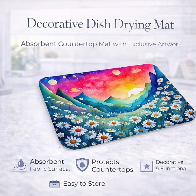 Caroline's Treasures DAC1427DDM Daisies in Color Dish Drying Mat Absorbent Dish Drying Mat Pad for Kitchen Counter Dish Drainer Mat for Countertop 14 x 21 Multicolor