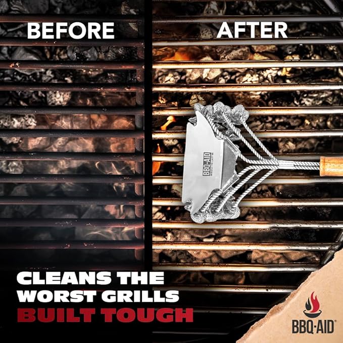 BBQ-AID Grill Brush for Outdoor Grill Bristle Free - 18 BBQ Brush for Grill Cleaning Kit - Safe BBQ Grill Cleaner Brush and Scraper - Stainless Grill Cleaning Brush for Any Grill Grill Accessories