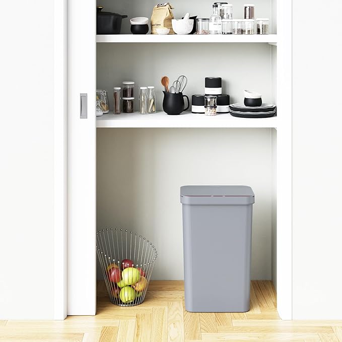 iTouchless 13.2 Gallon Prime Sensor 2.0 Technology Kitchen Trash Can Slim Dent-Proof Gray Automatic Bin for Home Office Garage Business School Plastic