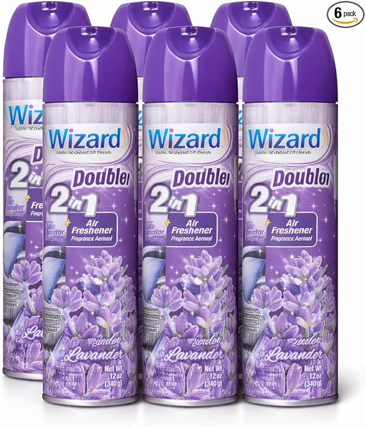 Wizard Double Action Smoke Odor Neutralizer &amp Air Freshener Eliminates Smoke Smell &amp Odors Freshens Air Long-Lasting Scent 6-Pack of 12oz Sprays lavender (pack of 6)