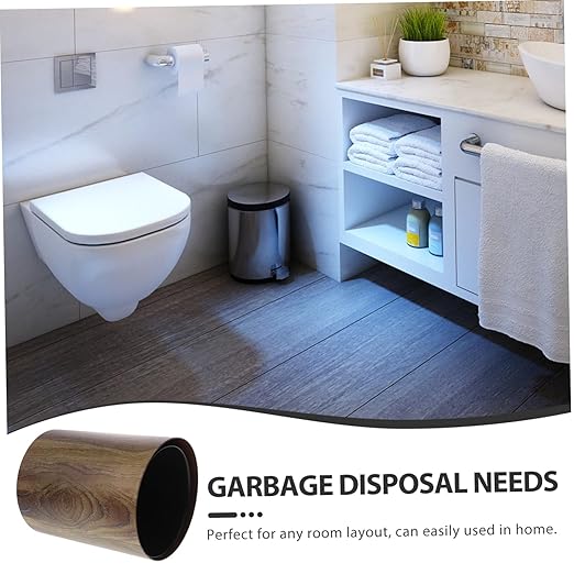 Vintage Wood Grain Trash Can Compact Round Wastebasket for Bathroom Kitchen Living Space Saving Home Garbage Container with Large Capacity and Multifunctional Use