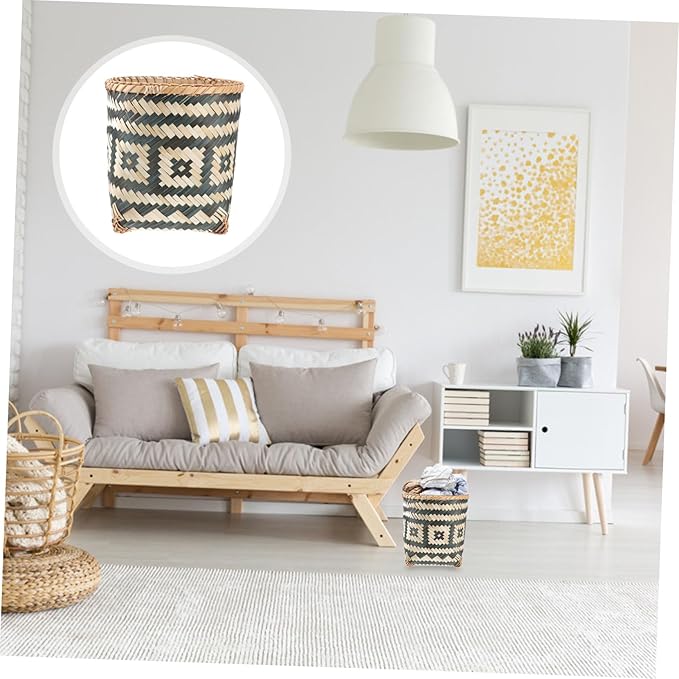 BESTOYARD 1pc Woven Trash Can Stylish Household Waste Basket for Creative Storage Container for Home Use Compact Design for Chic Decor Random Style