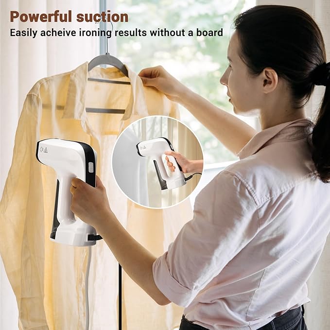 Vacuum Steamer for Clothes 3200Pa Suction Handheld Clothes Steamer Dual Mode LED Display Portable Travel Steamers for Clothes Steaming &amp Ironing 2 In 1 160ml Water Tank (for 110-120V) - Whit