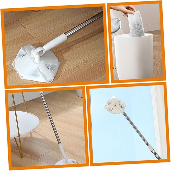 Retractable Dust Mop with Triangle Microfiber Head Dry Household Floor Cleaning Mop Rotatable Design for Easy Desktop and Floor Dust Removal White Extendable Handle