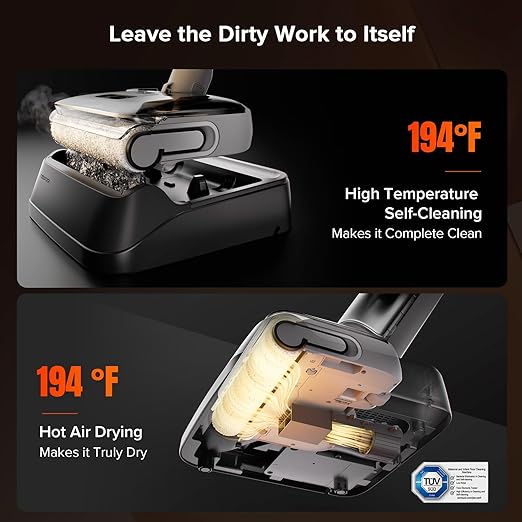 roborock F25 GT Vacuum Mop All in One Wet Dry Vacuum Cleaner Cordless 20000Pa Floor Cleaner Machine for Tile Hardwood Wood Vinyl Floor Edge to Edge Self Cleaning Electric Mop with 180° Lie-Flat