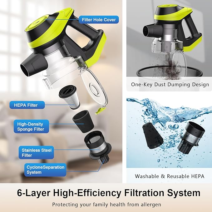 Intercleaner 23Ft Corded Vacuum Cleaner2 Operation Mode Powerful Suction Stick19''-30'' Adjustable Tube Handheld Vac for Hard Floors Carpets Pet HairWall Mount Storage