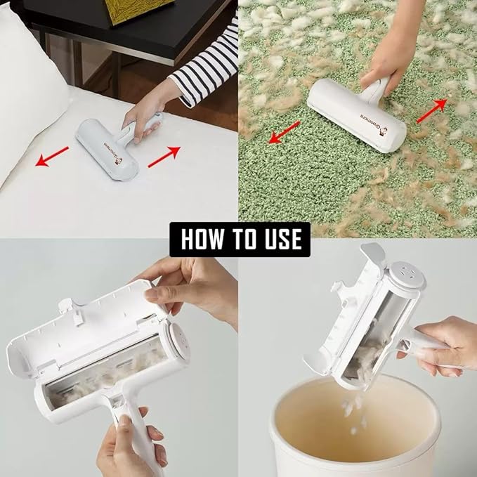 Pet Hair Remover Roller - Reusable Lint Roller for Dog &amp Cat Hair on Furniture Couch Carpet Clothing - Eco-Friendly Portable Fur Remover Tool (White)