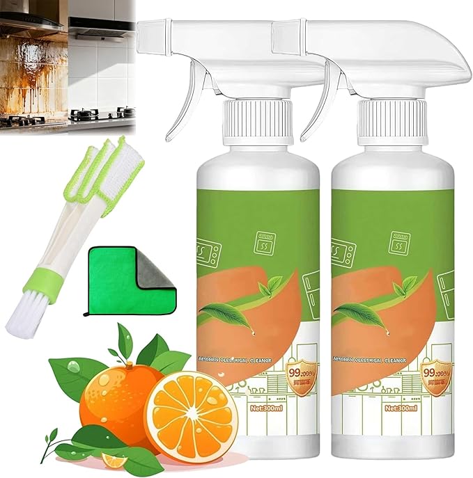 Electrolyzed Ion Kitchen Cleaner 2026 Upgraded Natural Enzyme Cleaner Spray Clean Up Kitchen Oil Stains Multi-Purpose Grime Remover for Hold Oven Stove Range Hood (2PC)