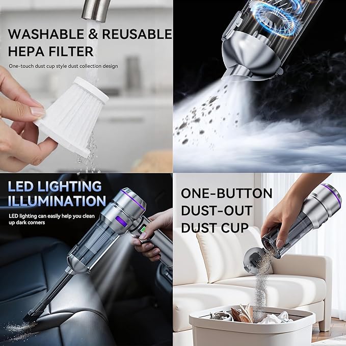 Car Vacuum Cleaner High Power 20000Pa – Cordless Handheld Mini Vacuum &amp Air Duster for Car &amp Desk Home Office &amp Camping Ideal Gift for Men &amp Women 6000mAh Battery (Fast Charging Ed