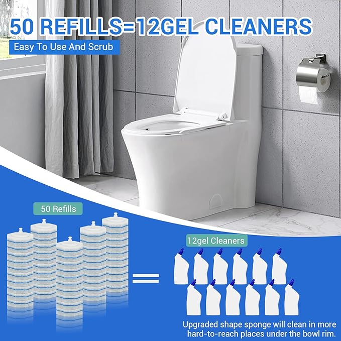 50PC Toilet Bowl Wand Refills Disposable Toilet Brush Heads Wall Mounted Scrubber Refill Cleaner Refill Pads with Most Brushes for and Bathroom Cleaning