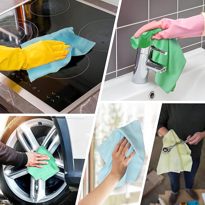 Shop Towels – 150 Pack Edgeless Microfiber Cleaning Cloths Reusable Lint-Free Towels for Garage Car Detailing Kitchen &amp Glass – Ultra Absorbent Quick Dry Rags 12x12