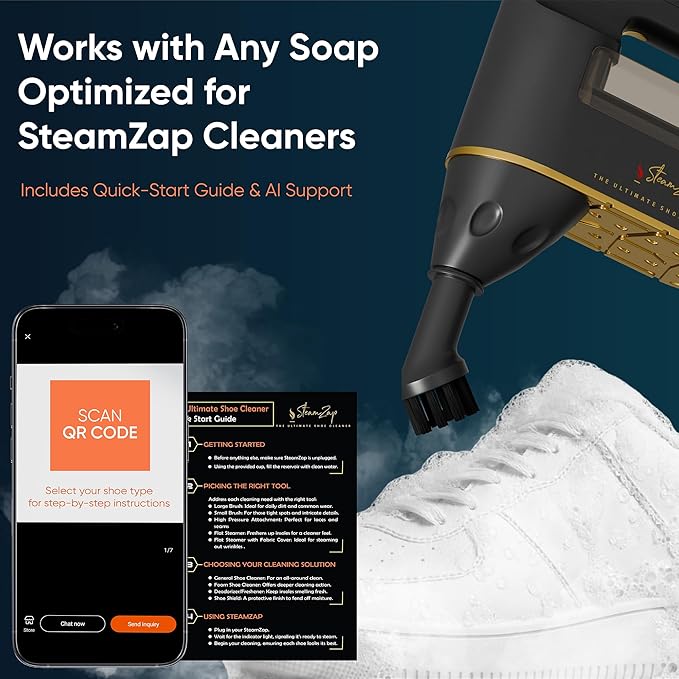 Handheld Shoe Steam Cleaner – All-in-One Shoe Care with Pro Steam Power | 5 Attachments to Clean Deodorize &amp Remove Creases from Sneakers Dress Shoes &amp Boots