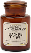 Paddywax Artisan Apothecary Scented Candle with Lid in Reusable Glass Jar Clean-Burn Soy Candle with Approx. 54 Hour Burn Time Black Fig &amp Olive 8 oz