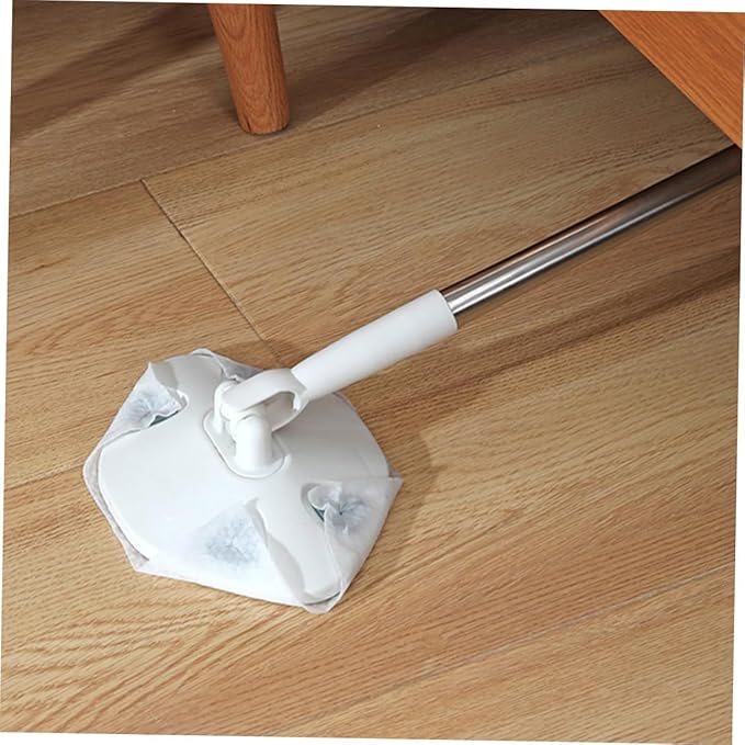 Handheld Dust Mop with Retractable Long Handle Triangular Electrostatic Dry Floor Cleaning Mop Cloth White for Convenient Household Cleaning