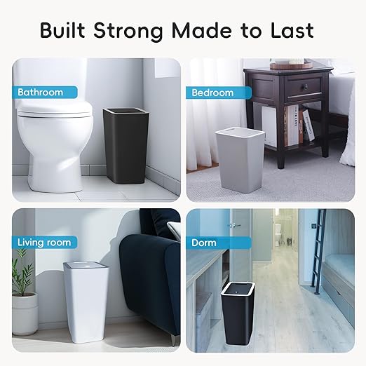 Lysam Small Trash Can 3 Pack 4 Gallons Bathroom Garbage Can with Lid Press-Top Small Waste Basket with Trash Bags Slim Plastic Garbage Bin for Dorm Office Bedroom Kitchen Living Room （ Black ）