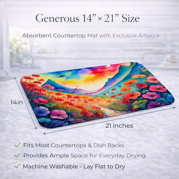 Caroline's Treasures DAC1435DDM Geraniums in Color Dish Drying Mat Absorbent Dish Drying Mat Pad for Kitchen Counter Dish Drainer Mat for Countertop 14 x 21 Multicolor