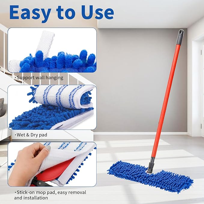 4 Pack Mop Heads Replacements Compatible with O-cedar Dual-Action Flip Mop Chenille + Microfiber Mop Refills for Dry/Wet Use Reusable and Machine Washable Dust Mop Cloths for Hardwood Floor Cleaning