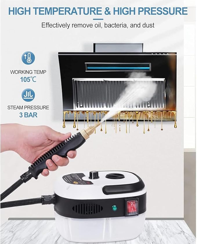 High Pressure Handheld Steam Cleaner for Home Use 2500W Portable Car Steam Cleaner with 3 Brush Heads for Cleaning Car DetailingKitchenBathroomFurniture