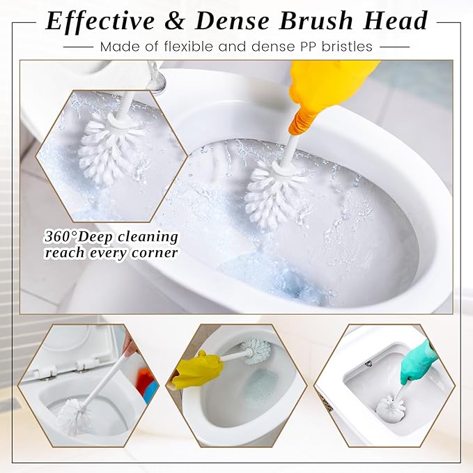 15 Sets Toilet Holder and Brush Set 16.14 Inch Toilet Bowl Cleaner Brush with Caddy Bathroom Scrub Plastic Scrubber with Long Handle for Bathroom Cleaning Easy to Assemble (White)