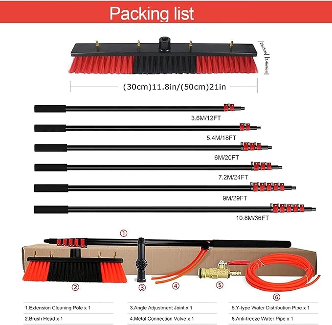 Outdoor Window Cleaning Pole Water Fed Telescopic Brush Window Cleaner Kit Solar Panel Washing Equipment with 20M Water Pipe Cleaning Conservatory Roof(30cm Head30FT/9M)