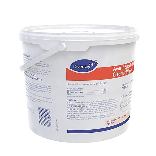 Diversey 100895931 Avert Sporicidal Disinfectant Cleaner Hospital Grade Kills C. Difficile Spores Extra Large Size Wipes 160-Wipes 1-Bucket