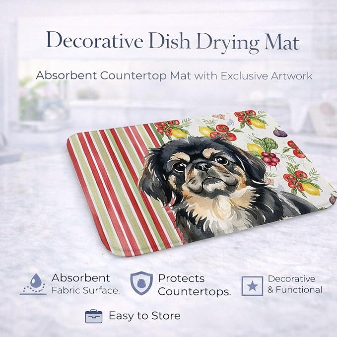 Caroline's Treasures Black and Tan Pekingese Vegetables Dish Drying Mat Absorbent Dish Drying Mat Pad for Kitchen Counter Dish Drainer Mat for Countertop 14 x 21 Multicolor