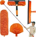 20+ Feet High Reach Duster Kit with 3-14 ft Extension Pole High Ceiling Dusting and Window Cleaning Kit with Spliceable Pole - Window Washer &amp Squeegee Cobweb Duster Fan Blade and Feather Duster