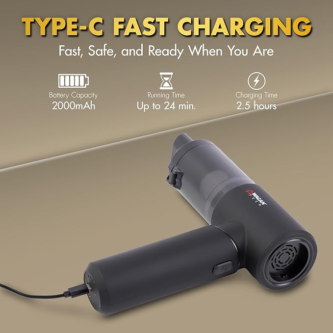 Wagan EL7209 Cordless Car Vacuum with Air Blower Brushless Motor 16000Pa Strong Suction Rechargeable Mini Handheld Vacuum Cleaner with USB-C Portable Dust Cleaner and Blower for Car Home Office