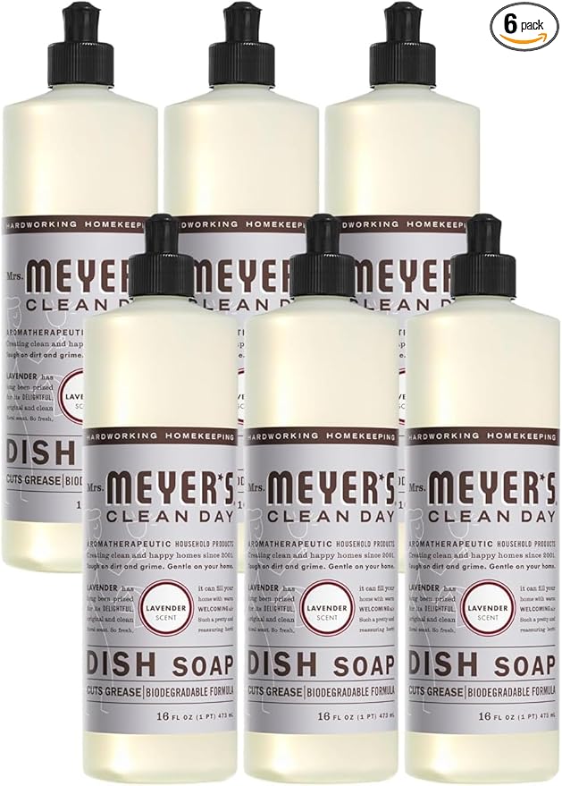 MRS. MEYER'S CLEAN DAY Liquid Dish Soap Cruelty Free Formula Lavender Scent 16 oz- Pack of 6