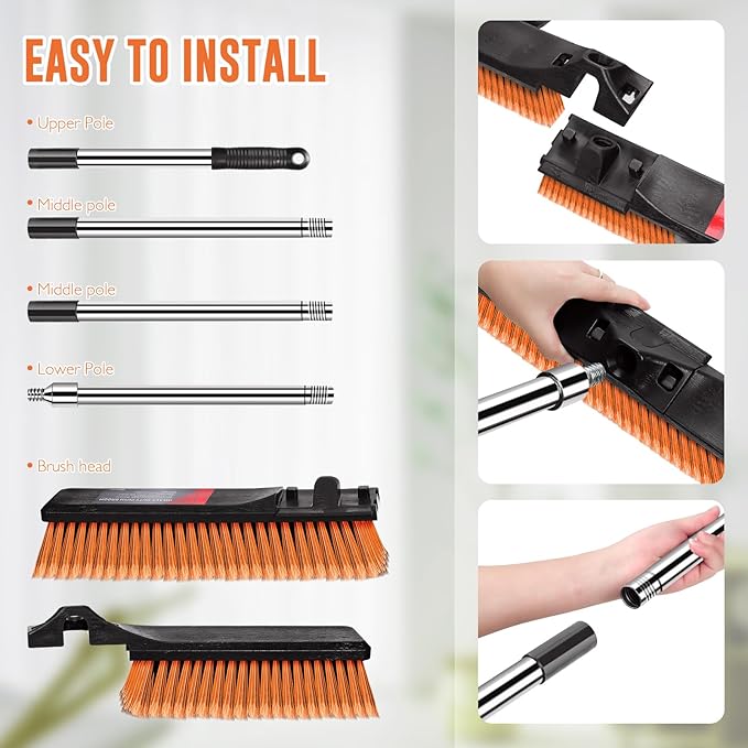 24 Push Broom Heavy Duty Outdoor Commercial Broom for Cleaning with 55 Long Handle and Stiff Bristles for Driveway Garage Yard Patio Warehouse Concrete Floor CleaningOrange