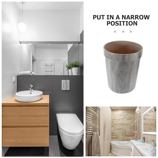 Retro Imitation Wood Grain Trash Can Wastebasket 25X25X30.7Cm Gray Plastic Garbage Container for Kitchen Bathroom Living Room Home Use