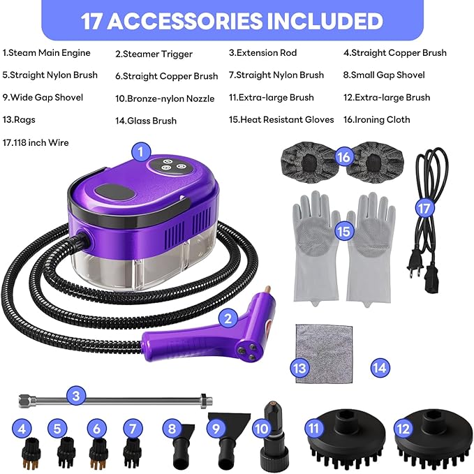Handheld Steam Cleaner 10s Fast Handheld Heating Steamer for Cleaning 15-in-1 High Pressure Steam Cleaner for Home &amp Kitchen Grease Grout TileFloorCouch and Car