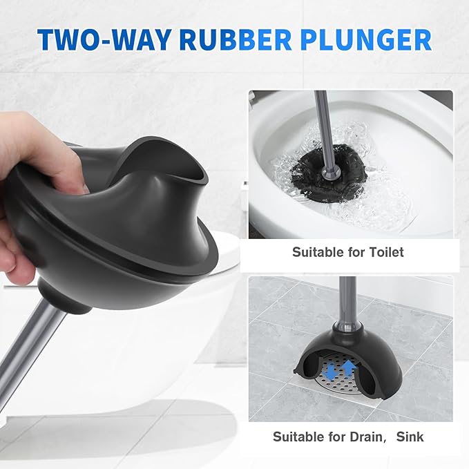 Toilet Plunger and Brush2 Pack Bowl Brush and Heavy Duty Toilet Plunger Set with Ventilated Holder 2-in-1 Toilet Brush and Plunger Combo for 5.3-inch Toilet DrainBathroom Cleaning