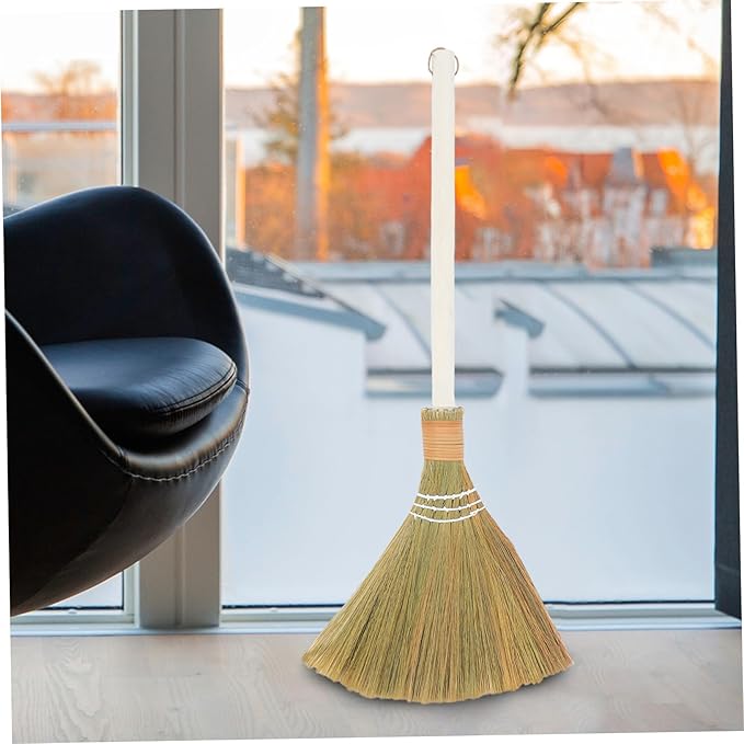 Cabilock 2pcs Natural Straw Soft Bristle Small Whisk Broom Sweep Dust Mop for Home Indoor Broomstick Removable Head Housework
