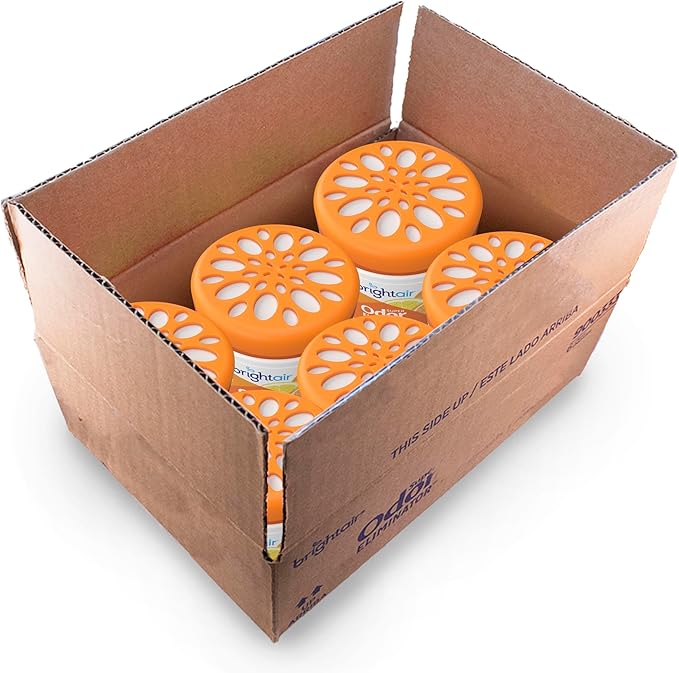Bright Air 14 oz. Super Odor Eliminator For Medium-Size Spaces Mandarin Orange and Fresh Lemon Scent Case of 6 Air Freshener Natural Essential Oils Lasts Up to 90 Days Each