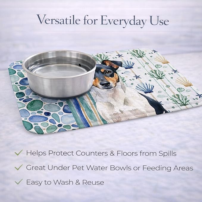 Caroline's Treasures Tricolor Rat Terrier Coastal Sea Glass Dish Drying Mat Absorbent Dish Drying Mat Pad for Kitchen Counter Dish Drainer Mat for Countertop 14 x 21 Multicolor