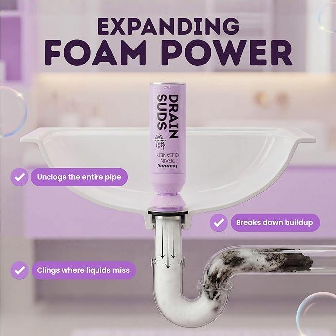Foaming Drain Cleaner Sink Cleaner and Deodorizer Drain Clog Remover for Kitchen Sinks Bathrooms Shower Drains Tubs Washbasin Clogged Pipe Opener Lavender 2 Pack