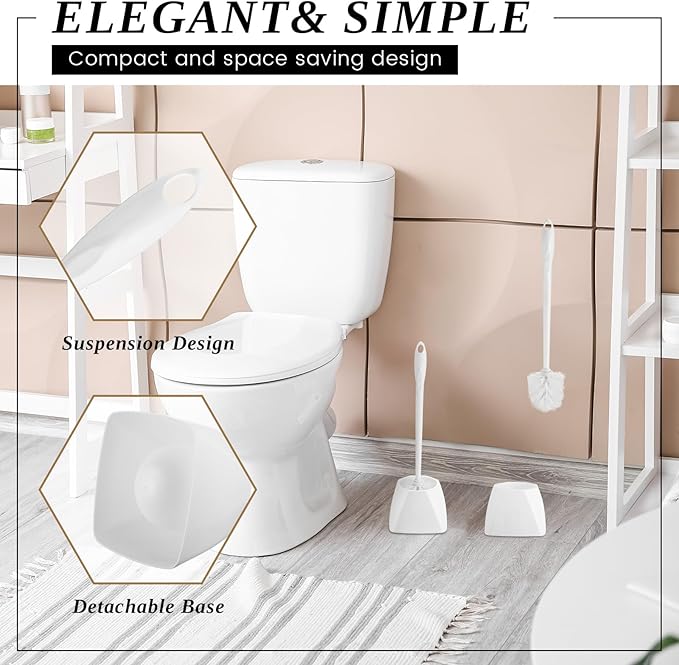 15 Sets Toilet Holder and Brush Set 16.14 Inch Toilet Bowl Cleaner Brush with Caddy Bathroom Scrub Plastic Scrubber with Long Handle for Bathroom Cleaning Easy to Assemble (White)