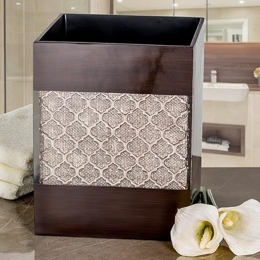 Creative Scents Dahlia Brown Bathroom Trash Can 1.98 Gal / 7.5L - Small Waste Basket for Bathroom - Durable Space Friendly Waste Bin - Decorative Wastebasket for Modern Room or Bedroom Decor