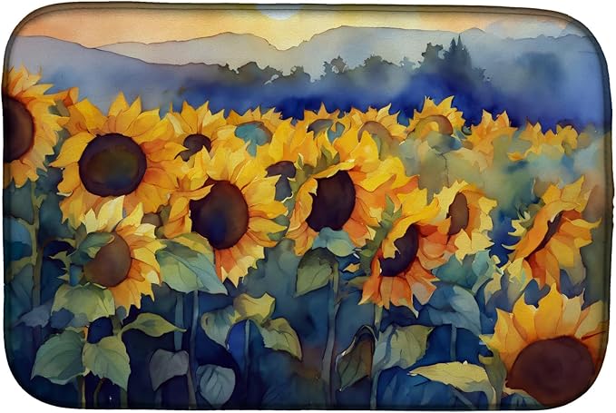 Caroline's Treasures DAC1614DDM Sunflowers in Watercolor Dish Drying Mat Absorbent Dish Drying Mat Pad for Kitchen Counter Dish Drainer Mat for Countertop 14 x 21 Multicolor