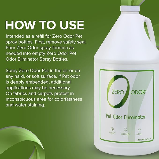 Zero Odor - Pet Odor Eliminator for strong odor Eliminate Air &amp Surface Odors – Patented Molecular Technology Best For Carpet Furniture Beds Smell Great Again (128 Ounces)
