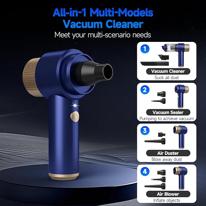 Car Vacuum Cleaner 16000PA Mini Car Vacuum Cordless Powerful 7 in 1 Portable Handheld Vacuum Cordless with LED Light Dual Filters One-Touch Empty for Pet Hair Home Office