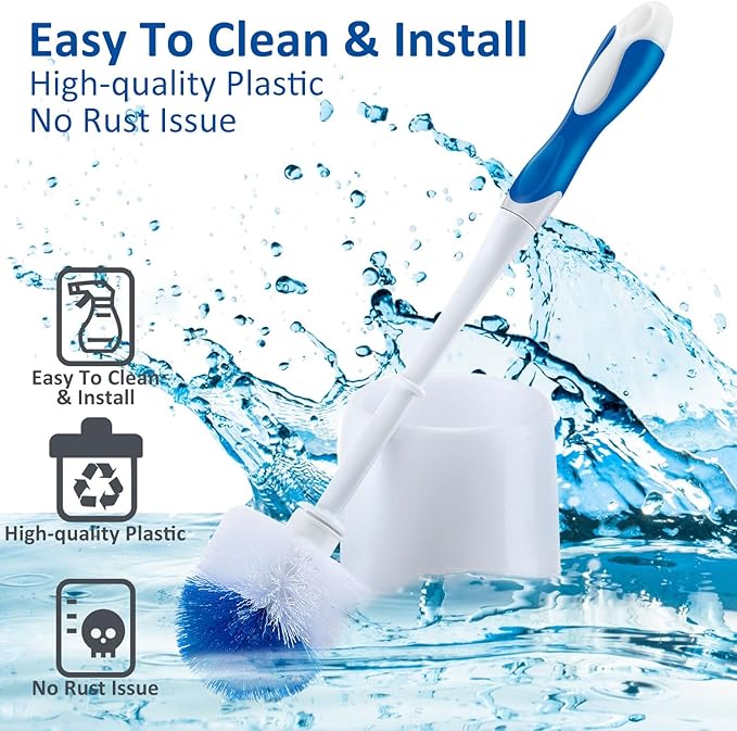 Tioncy 6 Pack 14.96 Inches Toilet Brush with Holder Toilet Bowl Brush and Caddy Set Stiff Bristles Scrubber for Bathroom Cleaning Supplies (BlueWhite)