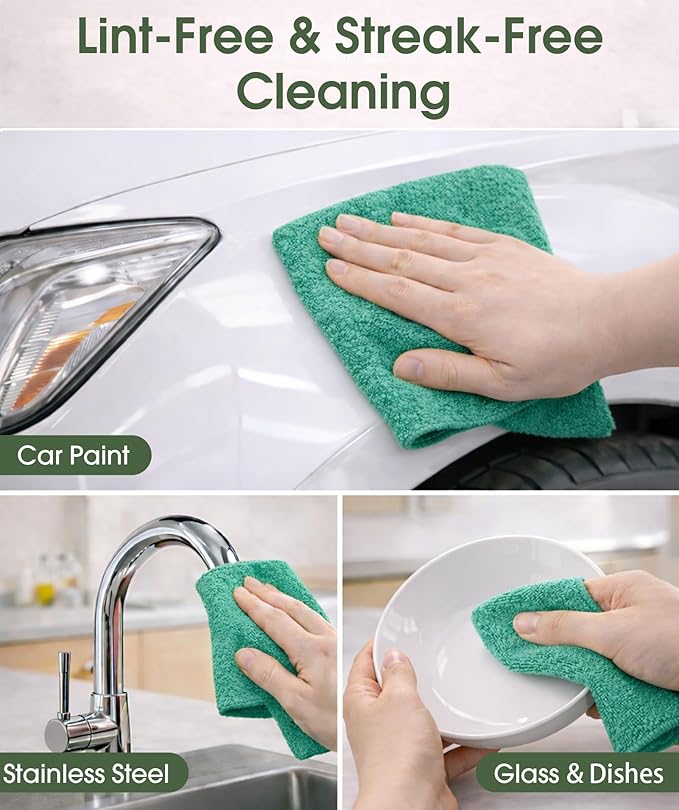 Microfiber Cleaning Cloth Roll–100 Pack Tear Away Microfiber Towels Reusable Washable Scratch-Free Kitchen Towels for Car Home Kitchen Glass Dishes (Malachite Green)