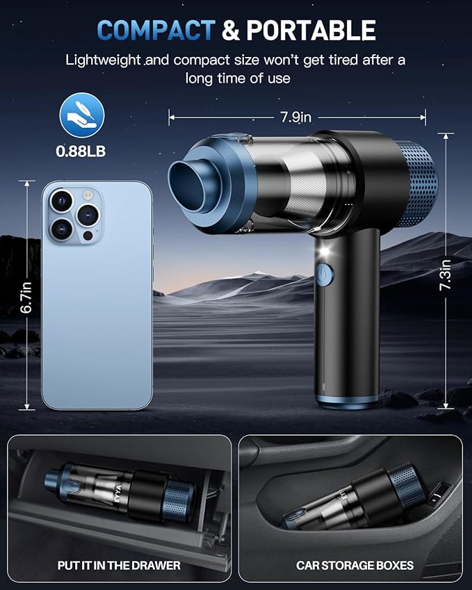EYYA Handheld Car Vacuum Cleaner Cordless 15000PA High Power Vacuum &amp Air Duster 4-in-1 Portable Mini Vacuum with LED Light Hand Held Vacuum Cleaner for Car Home Office