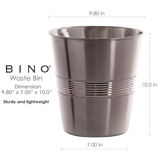 BINO Metal Waste Basket for Home Office Bathroom Dorm Kitchen and More | Trash Can Bin for Bedroom | Desk Trash Can | Home Essentials
