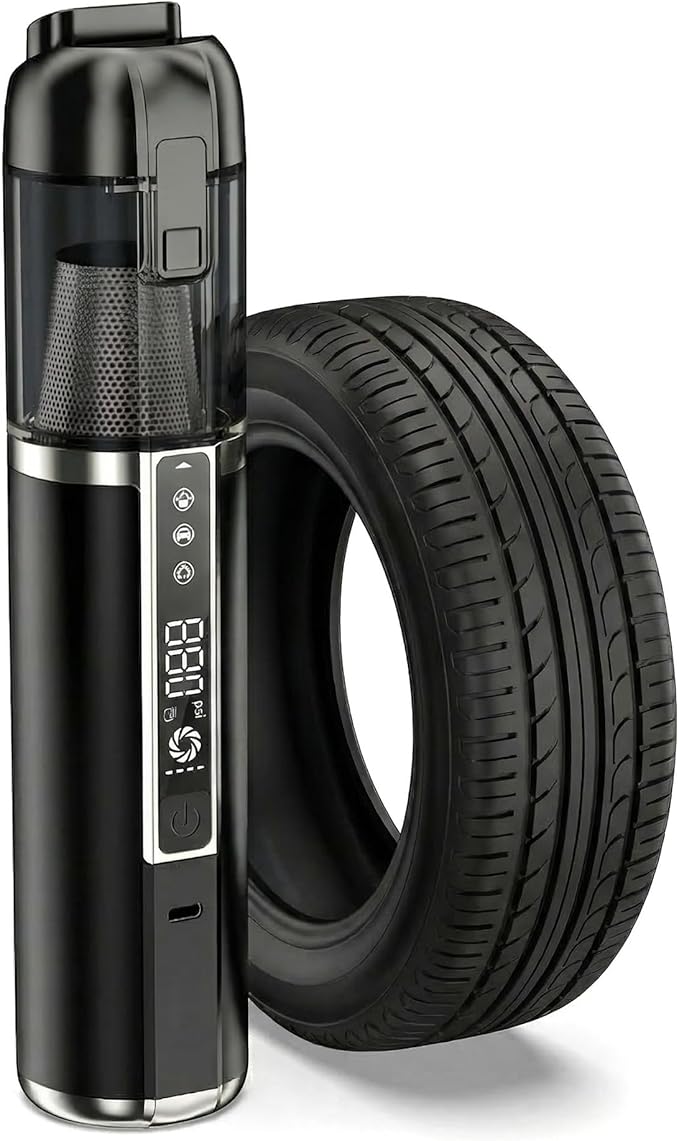 Real 3-in-1 Car Vacuum Cleaner &amp Heavy Duty Tire Inflator 150PSI Portable Air Pump with 18000Pa Brushless Suction LED Camping Light Cordless Handheld Vacuum for Car Tire Bed Gift